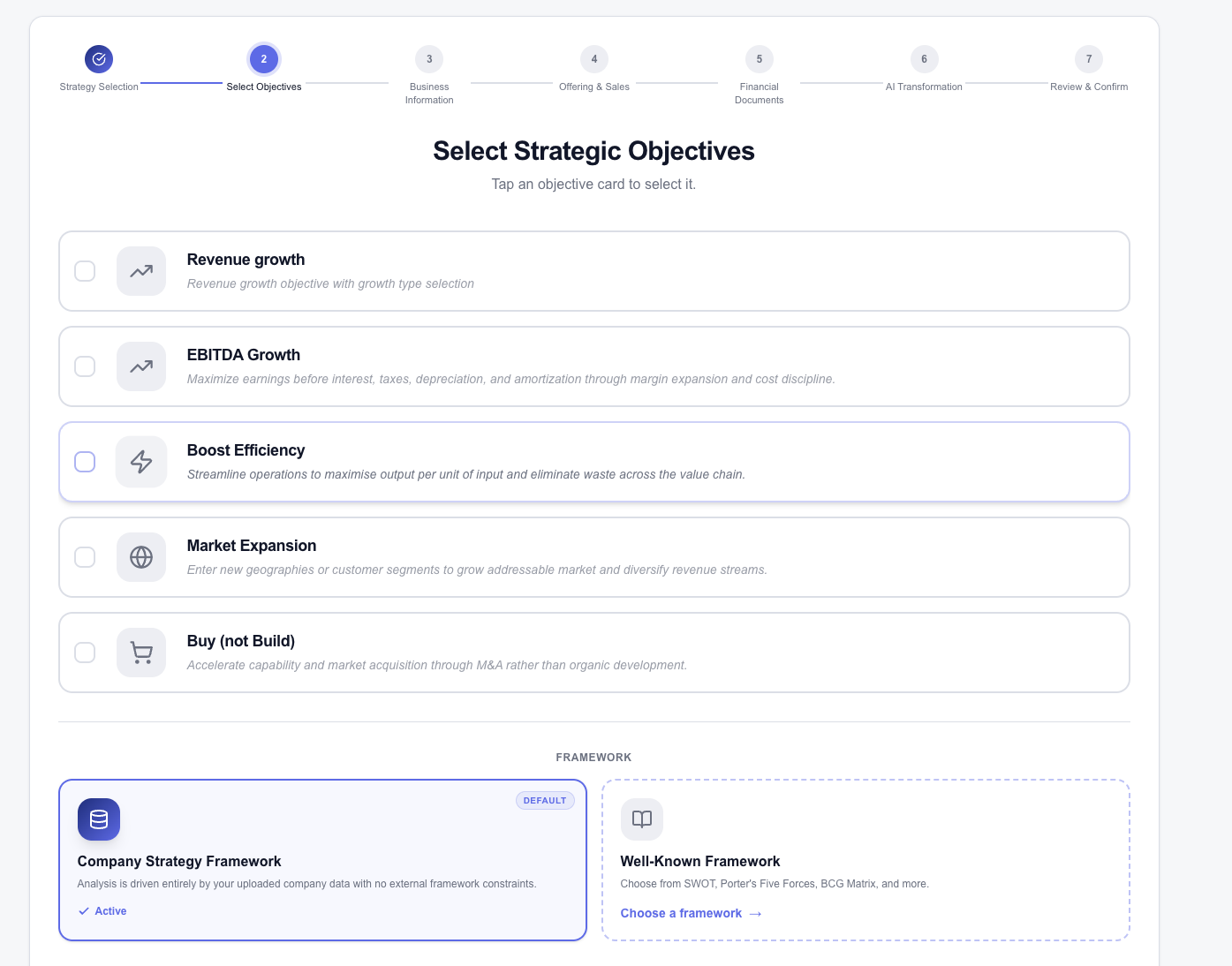 The RELIABL.IT platform showing structured strategic objectives.